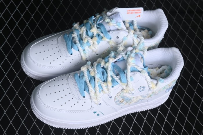 Nike Air Force 1 '07 Low Casual Sneakers with Valentines Day Theme and Blue Bow Detail - CH9999-223