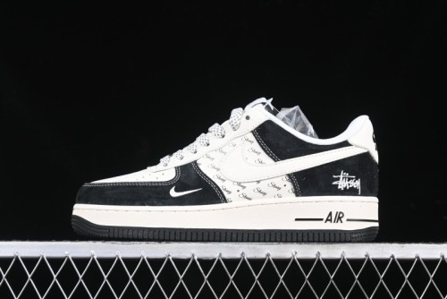 Nike Air Force 1 '07 Low Stussy Collaboration - Black White Casual Sneakers - XZ6188-671