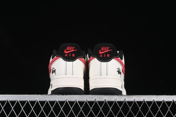 Nike Air Force 1 '07 Low Stussy Collaboration Black Stitch Red Swoosh Casual Sneakers - XS1958-518
