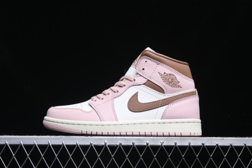Nike Air Jordan 1 Mid AJ1 Basketball Shoes in Khaki Pink - BQ6472-620