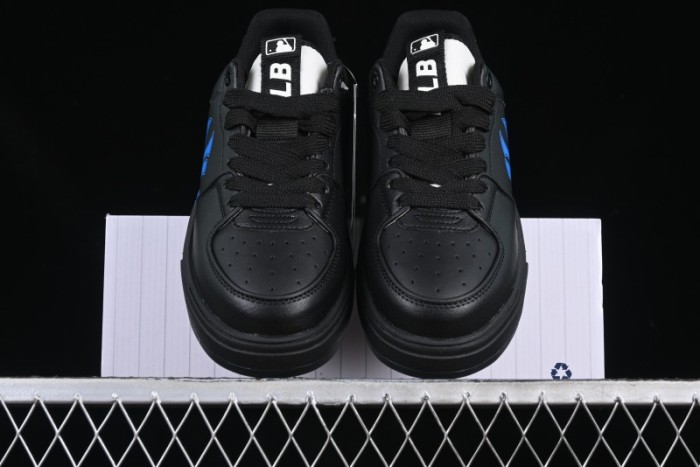 NY Yankees Black Leather Sneakers with Bold Blue Logo