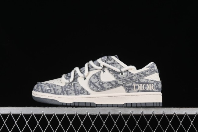 Nike SB Dunk Low Dior Collaboration - Strap Woven Grey Check Anniversary High-End Custom Low-Top Casual Sneakers - SJ2068-285