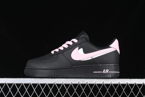 Nike Air Force 1 '07 Low Casual Sneakers with Black & Pink Double Swoosh - CW2288-028