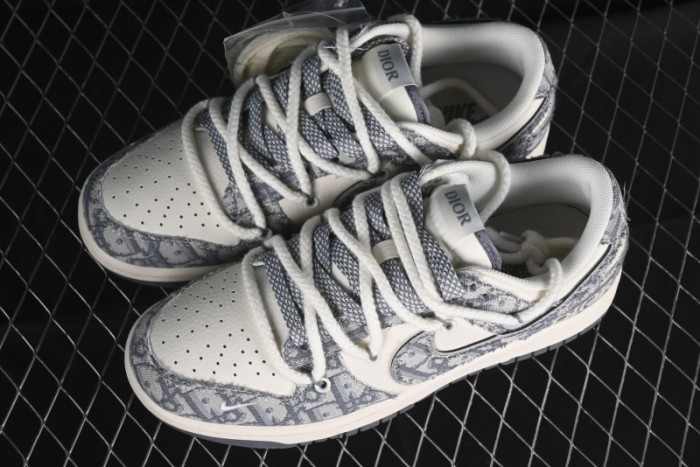 Nike SB Dunk Low Dior Collaboration - Strap Woven Grey Check Anniversary High-End Custom Low-Top Casual Sneakers - SJ2068-285