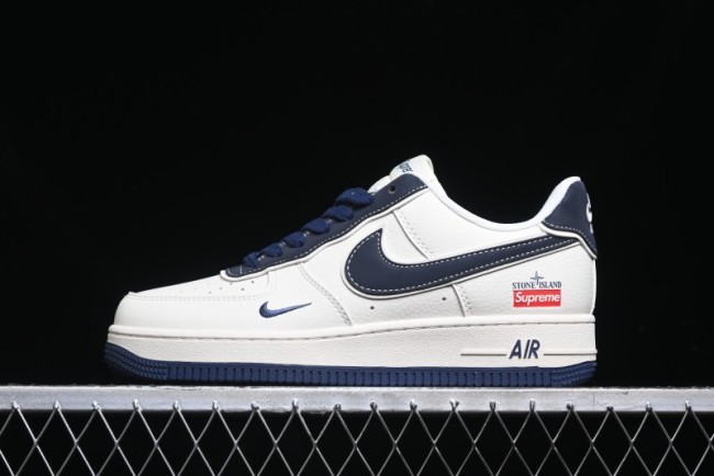 Nike Air Force 1 '07 Low Stone Island x Supreme Collaboration - Navy Blue & Off-White Low-Top Casual Sneakers - BB1616-302