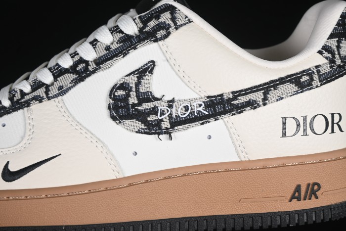 Nike Air Force 1 '07 Low Dior Collaboration Beige Black Grey Stitch Casual Sneakers - KK1988-048