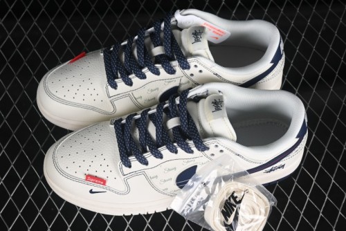 Nike SB Dunk Low Stussy Collaboration White Blue Red Stripe Swoosh Anniversary Custom Low-Top Casual Skate Shoes - XS6089-532