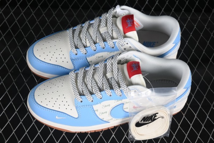 Nike SB Dunk Low Stussy Collaboration Light Blue Gum Low-Top Casual Skate Shoes - XS6089-530