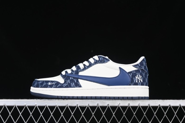 Nike Travis Scott x Fragment Design x Air Jordan 1 Low OG SP AJ1 MLB Collaboration White Blue Denim Low-top Casual Sneakers - DM7866-051