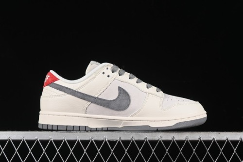 Nike SB Dunk Low Stussy Collaboration - Grey Pigskin Red Tail Anniversary High-End Custom Low-Top Casual Skate Shoes - XY2025-015