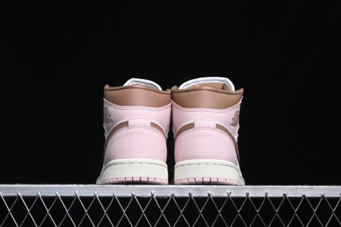 Nike Air Jordan 1 Mid AJ1 Basketball Shoes in Khaki Pink - BQ6472-620