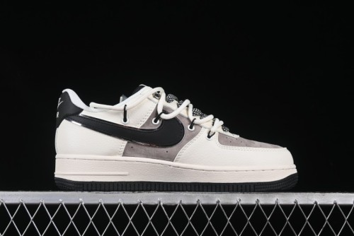 Nike Air Force 1 '07 Low Stussy Collaboration Beige Black Drawstring Casual Sneakers - SJ1198-109