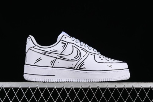 Nike Air Force 1 '07 Low Casual Sneakers with Black and White Hand-Drawn Manga Design - CW2288-811 1