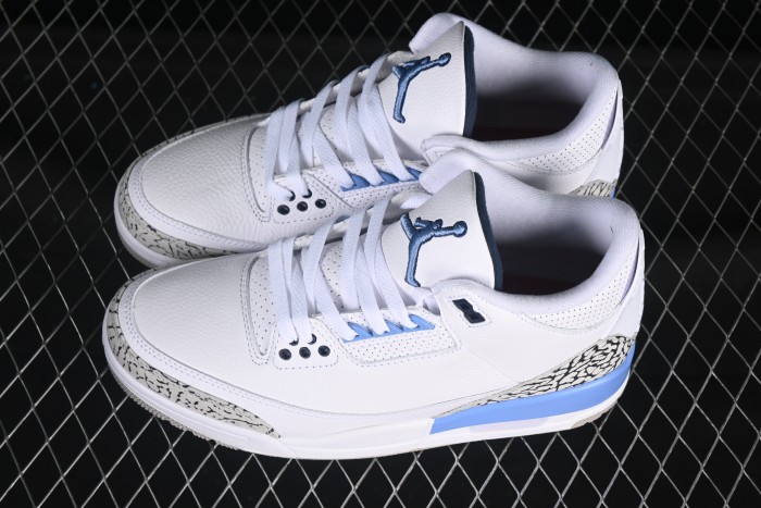 Nike Air Jordan 3 Retro UNC White Blue Cracked Leather Basketball Shoes - CT8532-104