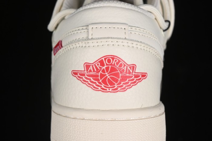 Nike Air Jordan 1 Low Supreme Collaboration - Retro Basketball Shoes in Off-White Red with Small Logo - SJ9950-017