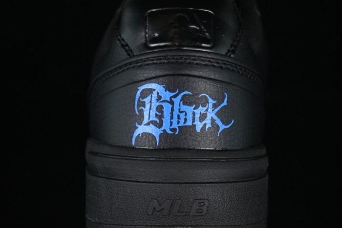 NY Yankees Black Leather Sneakers with Bold Blue Logo