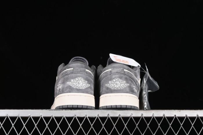 Nike Air Jordan 1 Low AJ1 Stussy Collaboration - Grey Pigskin Custom Low-Top Basketball Shoes - SJ9950-010