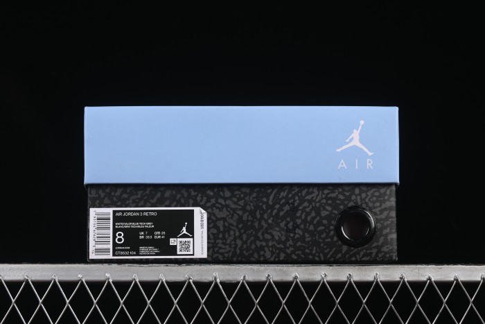 Nike Air Jordan 3 Retro UNC White Blue Cracked Leather Basketball Shoes - CT8532-104