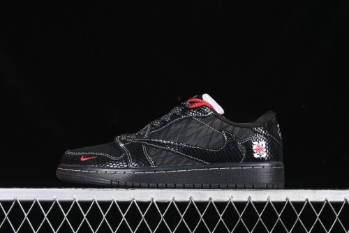 Nike Travis Scott x Fragment Design x Air Jordan 1 Low OG SP AJ1 Year of the Snake Limited Black Snake Web Low Top Casual Sneakers - CH6336-018