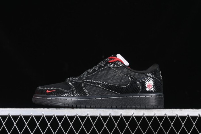 Nike Travis Scott x Fragment Design x Air Jordan 1 Low OG SP AJ1 Year of the Snake Limited Black Snake Web Low Top Casual Sneakers - CH6336-018