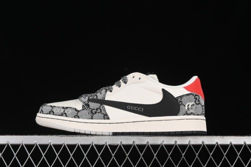 Nike Travis Scott x Fragment Design x Air Jordan 1 Low OG SP AJ1 Gucci Collaboration - Black Grey Pattern Low Top Casual Sneakers - XY2688-117