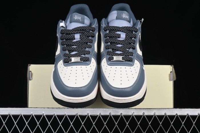 Nike Air Force 1 '07 Low Stussy Collaboration Bright Blue Black Swoosh Low-Top Casual Sneakers - XZ3328-198