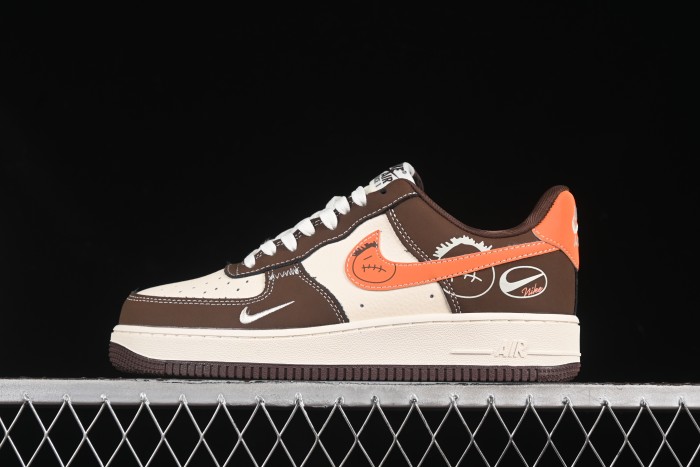 Nike Air Force 1 '07 Low Collaboration Dark Brown Swoosh Casual Sneakers - KK1988-080