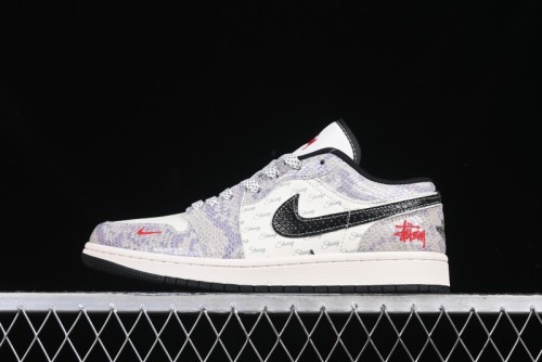 Nike Air Jordan 1 Low AJ1 Stussy Snake Year Limited Edition Purple Snake Grain High-End Custom Retro Basketball Shoes - FC1688-201