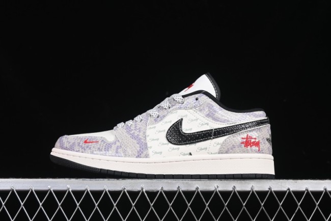 Nike Air Jordan 1 Low AJ1 Stussy Snake Year Limited Edition Purple Snake Grain High-End Custom Retro Basketball Shoes - FC1688-201