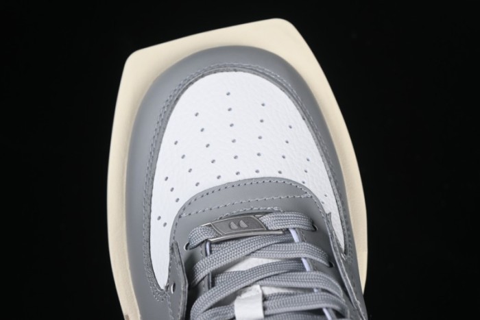 Choco Concert Leather Round Square Asymmetric Fashion Sneakers White Gray - AJE5