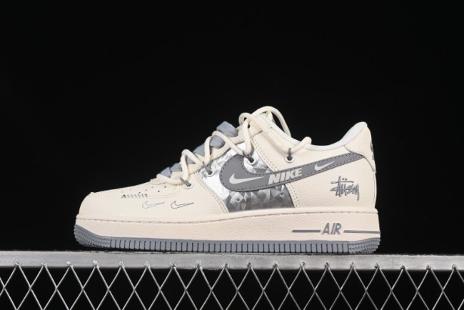 Nike Air Force 1 '07 Low Stussy Collaboration Grey Diamond Lace-Up Casual Sneakers - DM6868-072