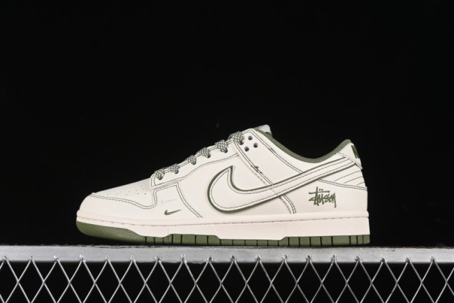 Nike SB Dunk Low Stussy Collaboration - Beige Green Anniversary High-End Custom Low-Top Casual Skate Shoes - BB1818-102