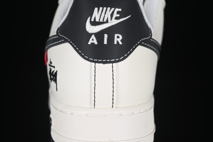 Nike Air Force 1 '07 Low Stussy Collaboration Black Dual-Tone Embroidery Casual Sneakers - HH7518-036