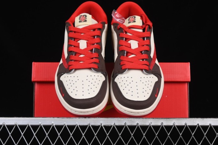 Nike Travis Scott x Fragment Design x Air Jordan 1 Low OG SP AJ1 Snake Year Limited Edition Snake Scale Red Hook Low Top Lifestyle Casual Sneakers - CH6336-020