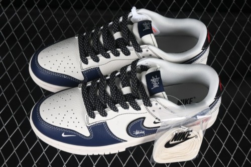 Nike SB Dunk Low Stussy Collaboration Beige Blue Flame Anniversary Custom Low-Top Casual Skate Shoes - ZH2598-226
