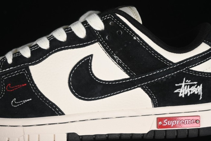 Nike SB Dunk Low Stussy Collaboration - Embroidered Black Swoosh Anniversary Custom Low-Top Casual Sneakers - MM1089-034