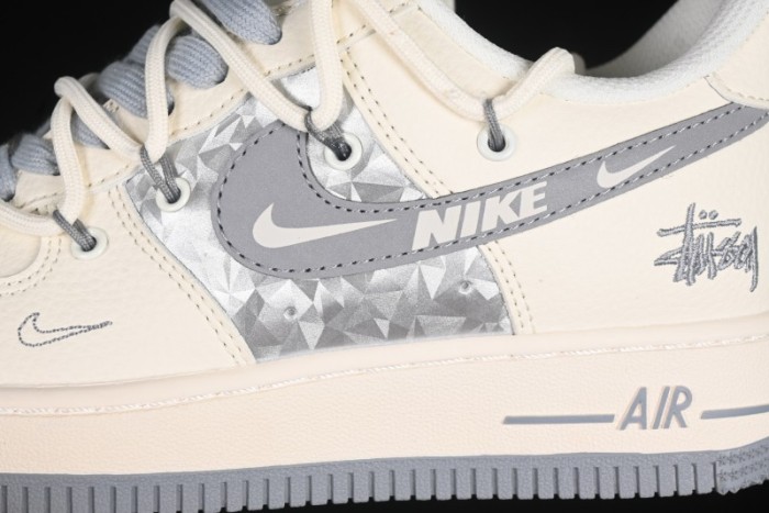 Nike Air Force 1 '07 Low Stussy Collaboration Grey Diamond Lace-Up Casual Sneakers - DM6868-072