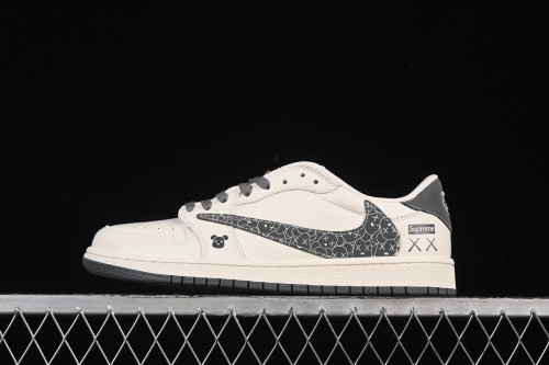 Nike Travis Scott x Fragment Design x Air Jordan 1 Low OG SP Casual Sneakers with Graffiti Bear Design - XS2024-035