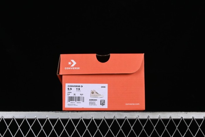 Converse Chuck 70 High Top Casual Canvas Sneakers with Light Beige Upper and Avocado Green Accents - A08530C