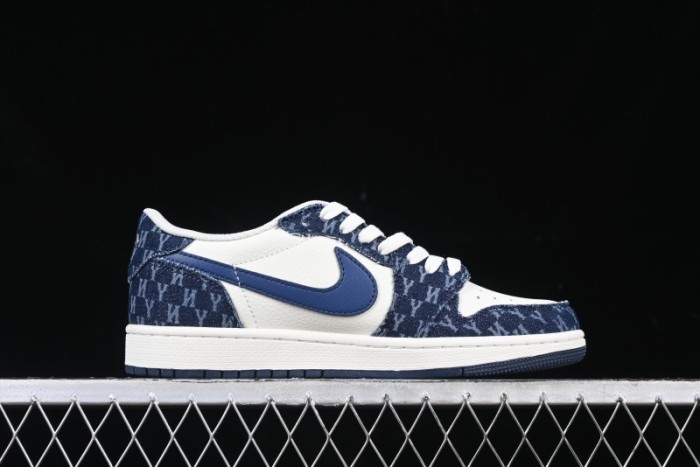 Nike Travis Scott x Fragment Design x Air Jordan 1 Low OG SP AJ1 MLB Collaboration White Blue Denim Low-top Casual Sneakers - DM7866-051