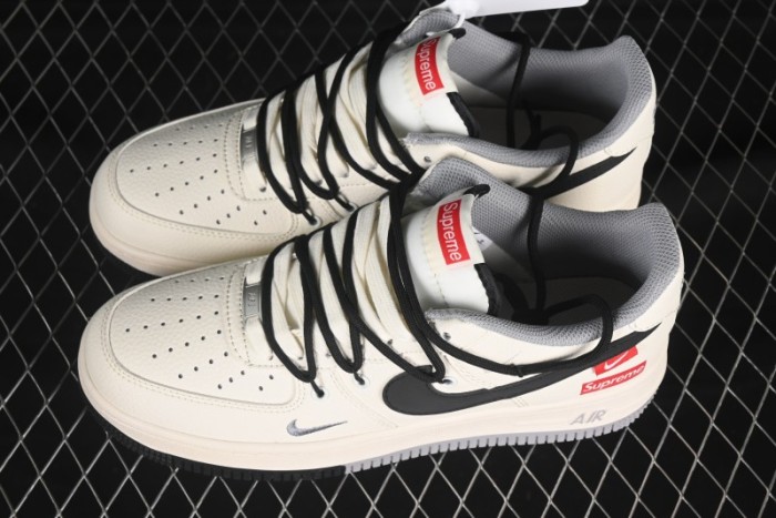 Nike Air Force 1 '07 Low Supreme Collaboration Dual-Tone Grey Black Drawstring Casual Sneakers - DM6868-069