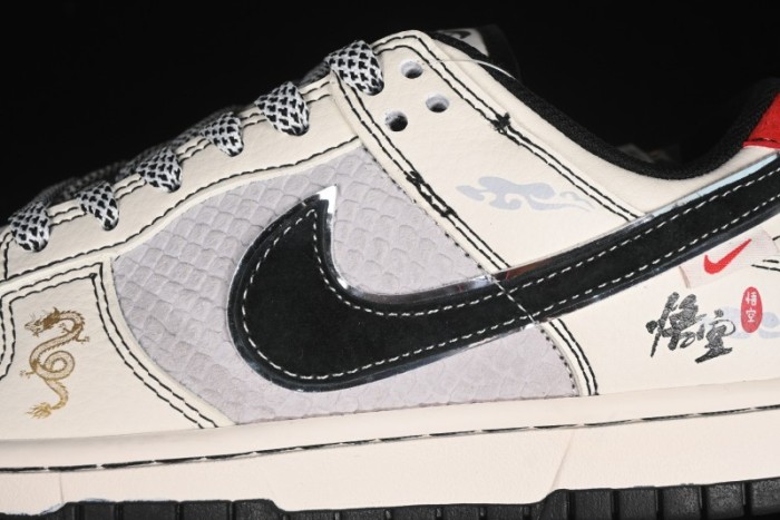 Nike SB Dunk Low Black Wukong Series - Beige Grey Black Swoosh Anniversary Custom Low-Top Casual Skate Shoes - SJ1089-014