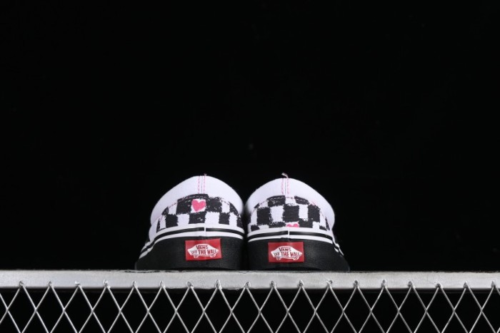 Vans Slip-On Classic Collaborative Hand-Painted Graffiti with Pink Accents and Crystal Outsole Checkerboard Slip-On - VN000CT5BPA 1