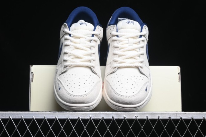 Nike SB Dunk Low Supreme x Stussy Triple Collaboration - Off White Navy Swoosh Anniversary High-End Custom Low-Top Casual Skate Shoes - SJ2068-271