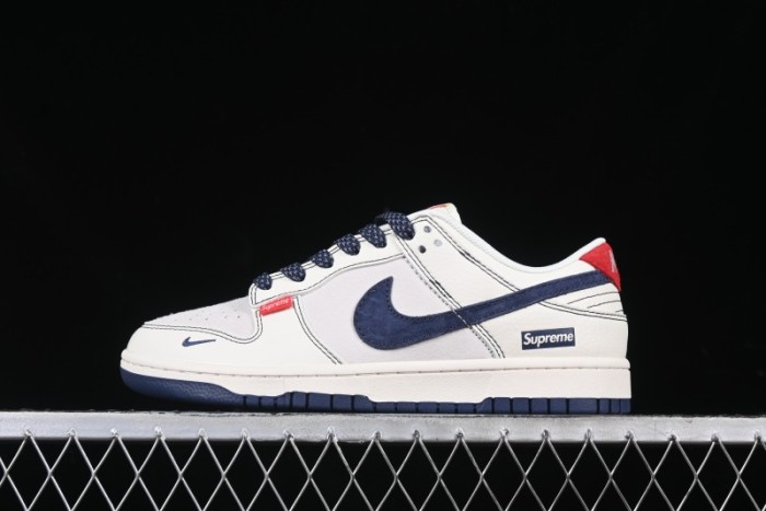 Nike SB Dunk Low Supreme Collaboration Grey Blue Woven Label Anniversary High-End Custom Low-Top Casual Skate Shoes - BB7518-026