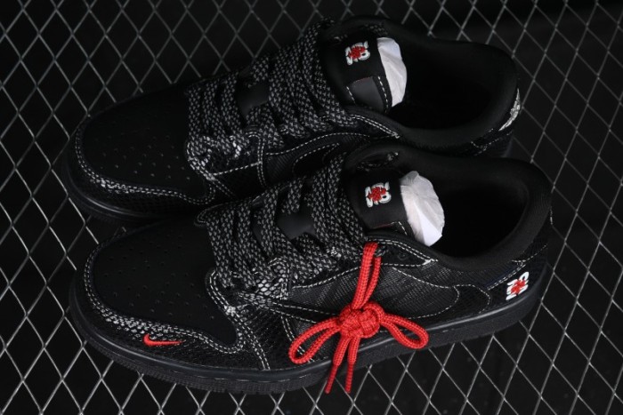 Nike Travis Scott x Fragment Design x Air Jordan 1 Low OG SP AJ1 Year of the Snake Limited Black Snake Web Low Top Casual Sneakers - CH6336-018