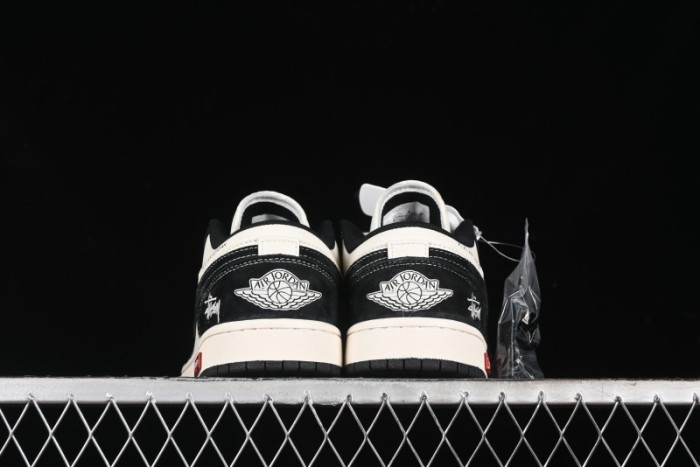 Nike Air Jordan 1 Low AJ1 Stussy Collaboration - Black White Red Label Retro Basketball Shoes - SJ9950-033