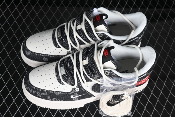 Nike Air Force 1 '07 Low Levi's Collaboration Black Denim Drawstring Casual Sneakers - SJ1198-800