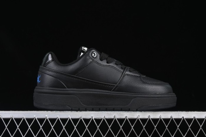 NY Yankees Black Leather Sneakers with Bold Blue Logo