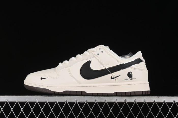 Nike SB Dunk Low Carhartt Collaboration - Off White Black Swoosh Anniversary Customized Low-Top Casual Skate Shoes - SJ1089-007